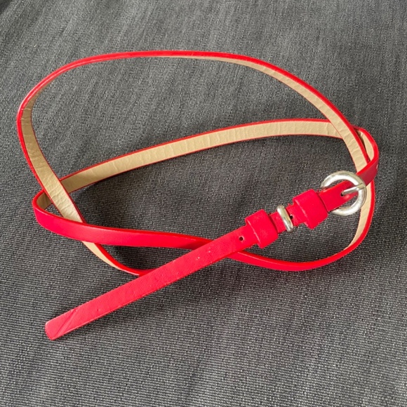 Vintage thin red belt silver buckle Y2K small - Picture 3 of 4